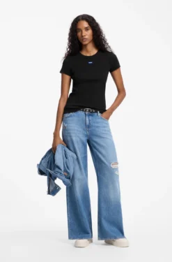 Slim-fit T-shirt in ribbed stretch cotton with logo