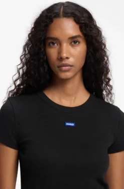 Slim-fit T-shirt in ribbed stretch cotton with logo