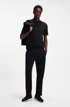 Slim-fit T-shirt in stretch cotton with stand collar