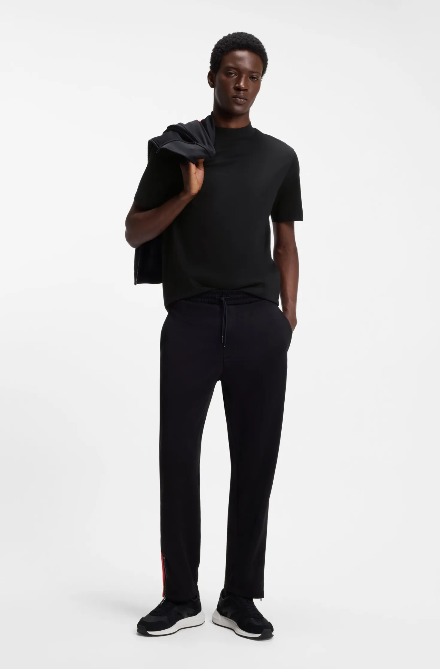 Slim-fit T-shirt in stretch cotton with stand collar