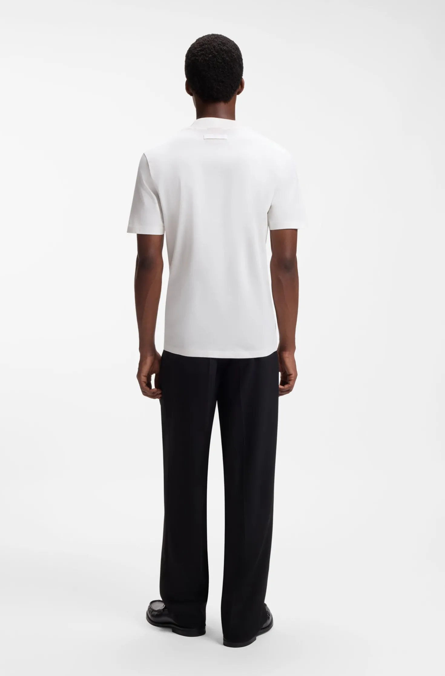 Slim-fit T-shirt in stretch cotton with stand collar