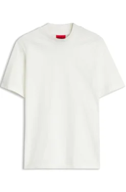 Slim-fit T-shirt in stretch cotton with stand collar