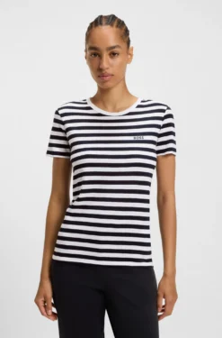 Slub-cotton T-shirt with horizontal stripe