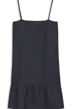 Spaghetti-strap dress in cotton-blend denim