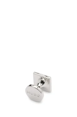Square cufflinks with enamel core and logo