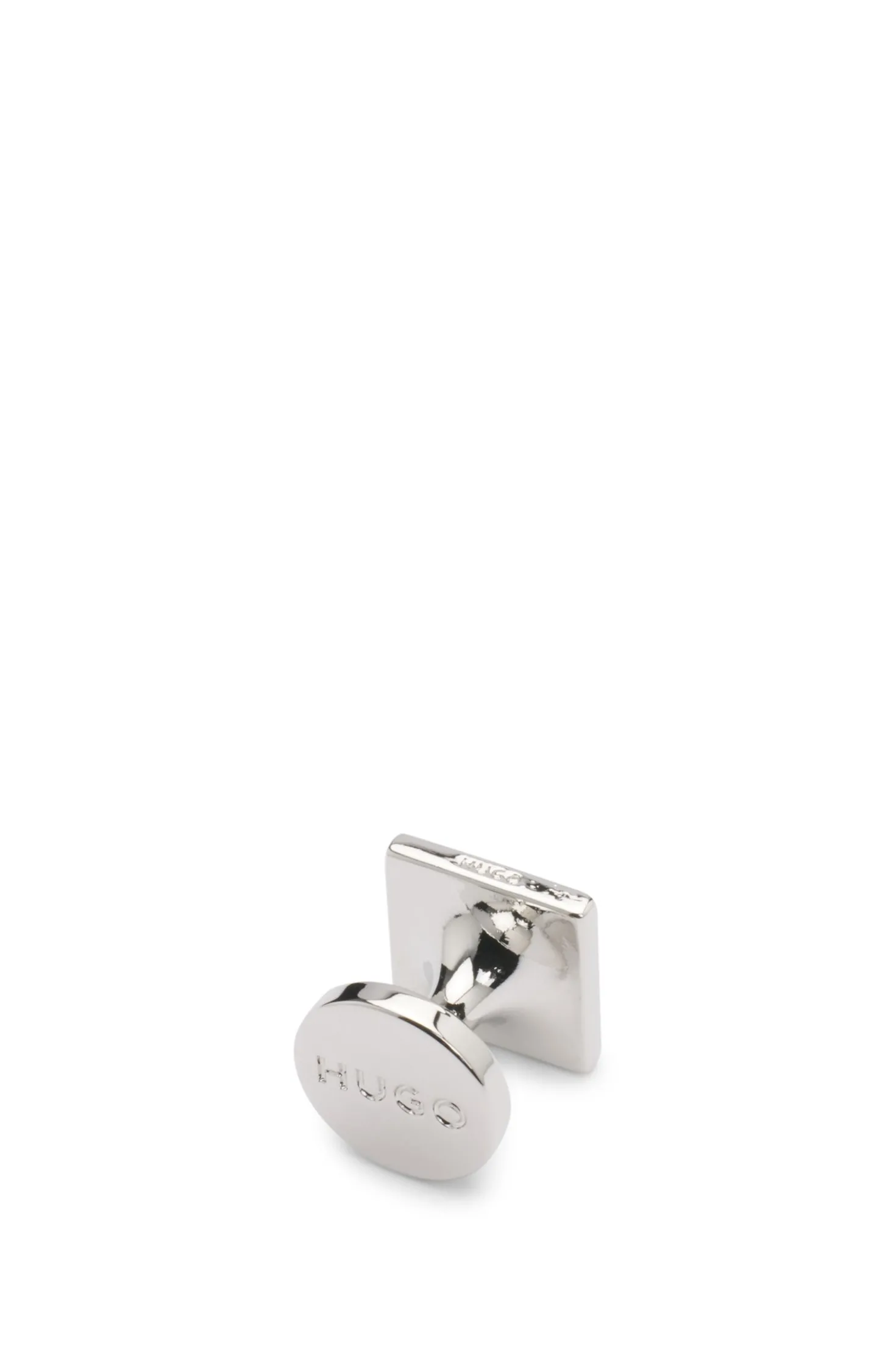 Square cufflinks with enamel core and logo