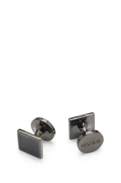 Square cufflinks with enamel core and logo