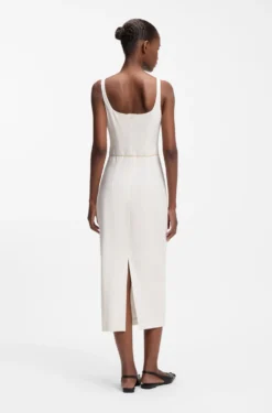 Square-neck dress with golden chain belt