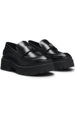 Stacked-logo loafers in faux leather
