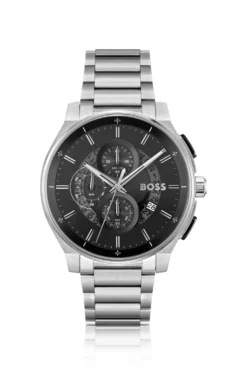 Stainless-steel chronograph watch with transparent dial