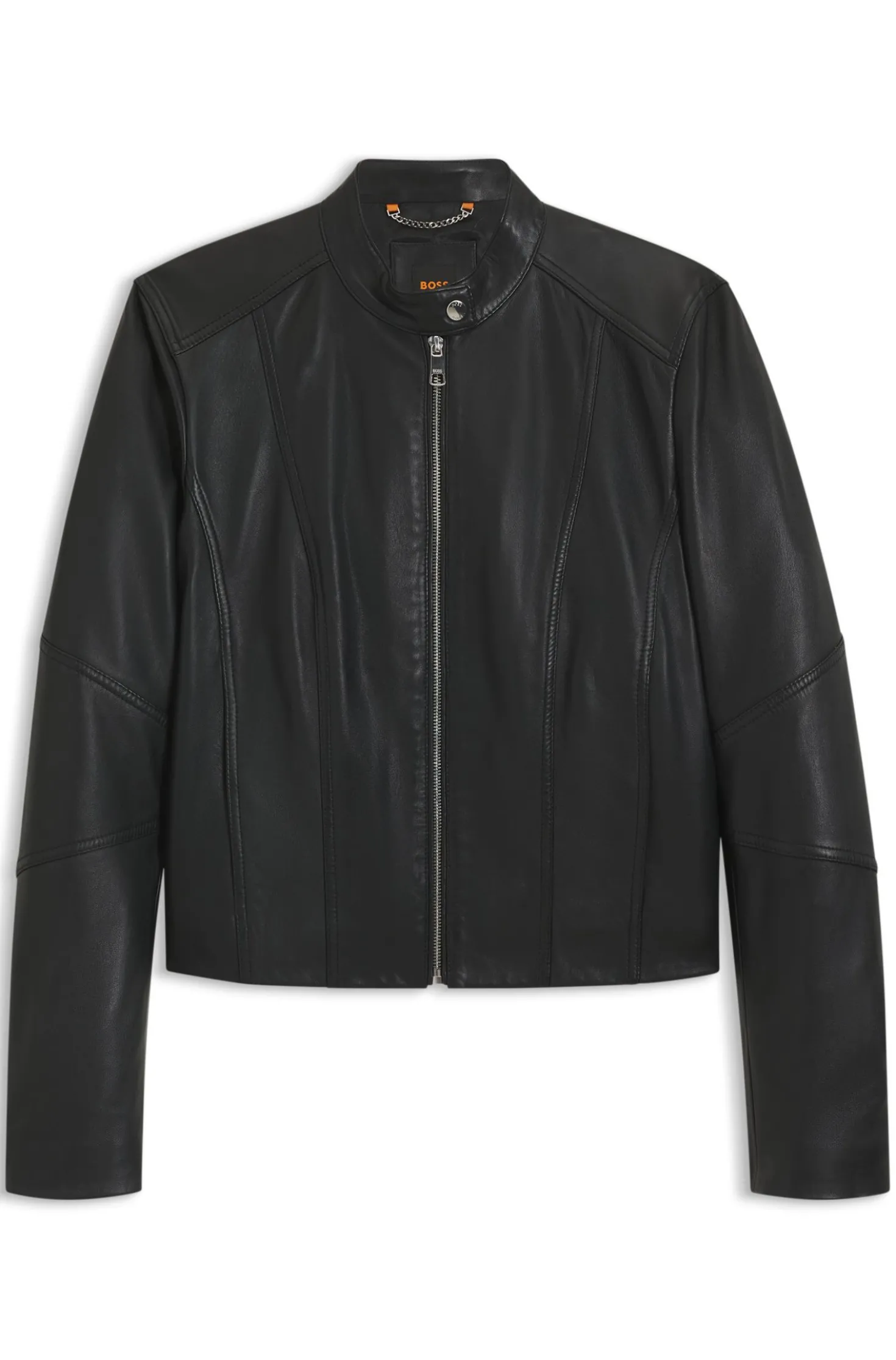 Stand-collar biker jacket in soft leather