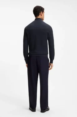 Stand-collar cotton cardigan with zip closure