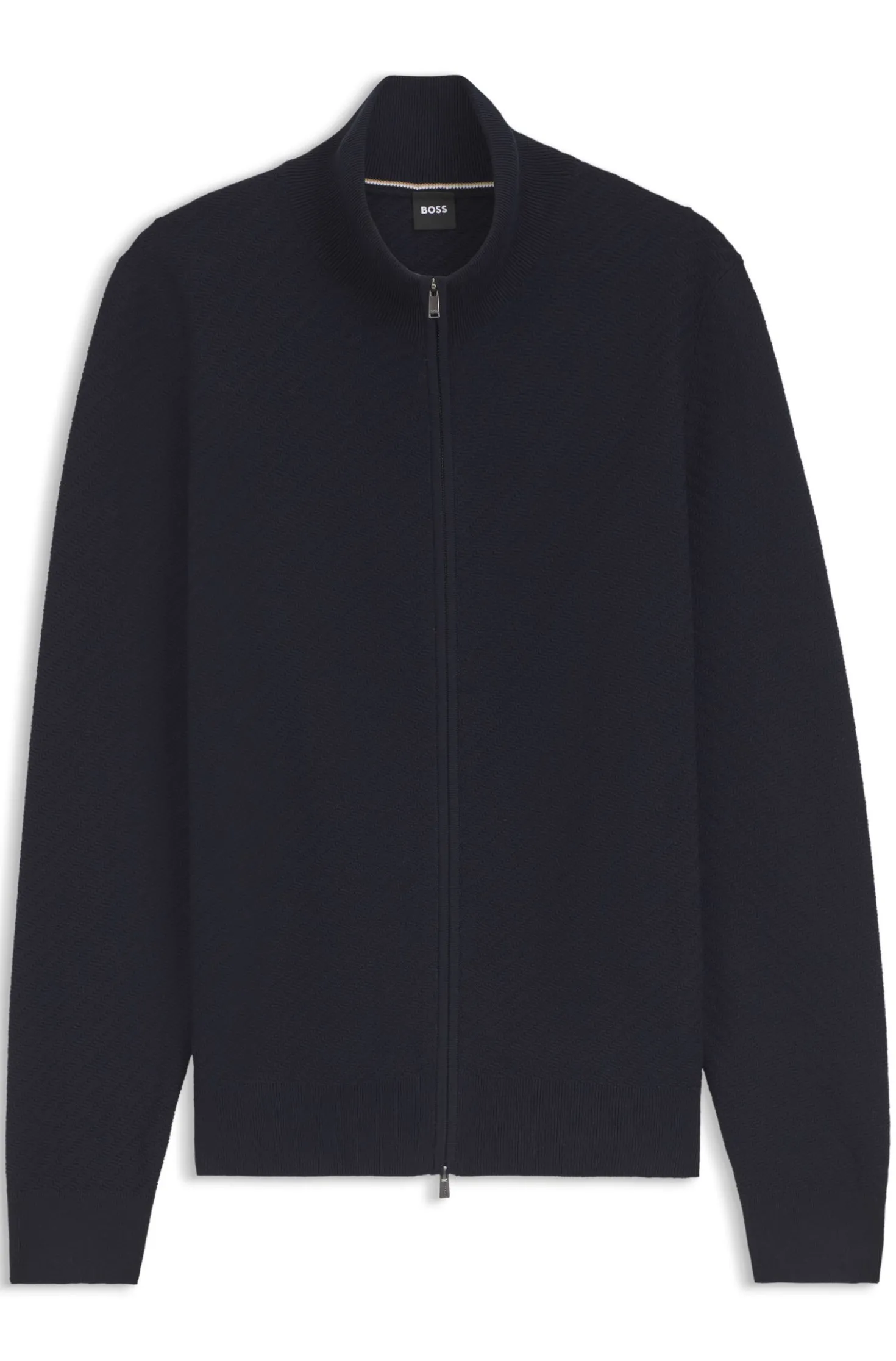 Stand-collar cotton cardigan with zip closure