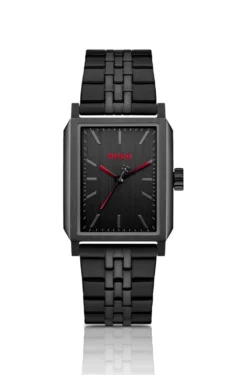 #Steeze rectangular black-plated watch with black dial