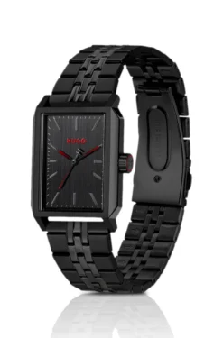 #Steeze rectangular black-plated watch with black dial