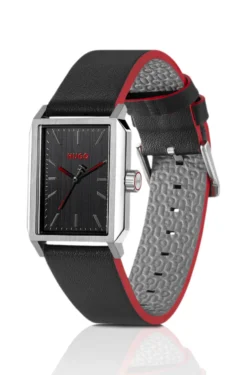 #Steeze rectangular stainless-steel watch with black dial