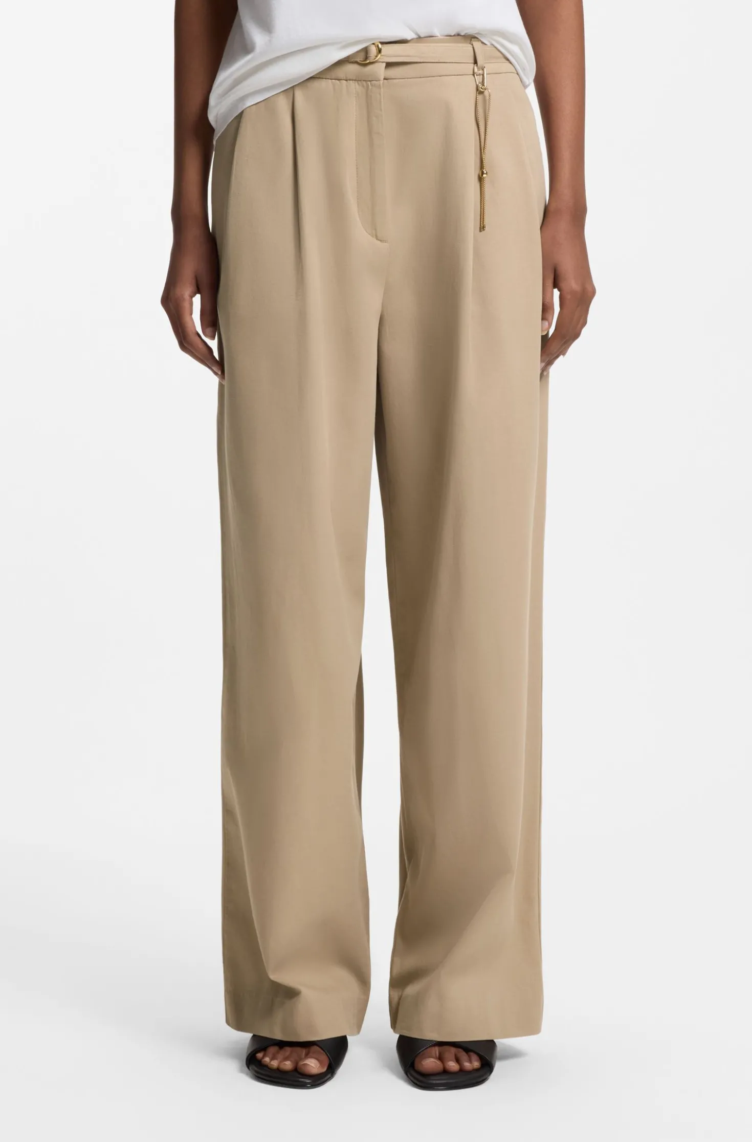 Straight-fit trousers with gold-tone carabiner chain