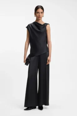 Straight-leg jumpsuit with pin and gathered detail