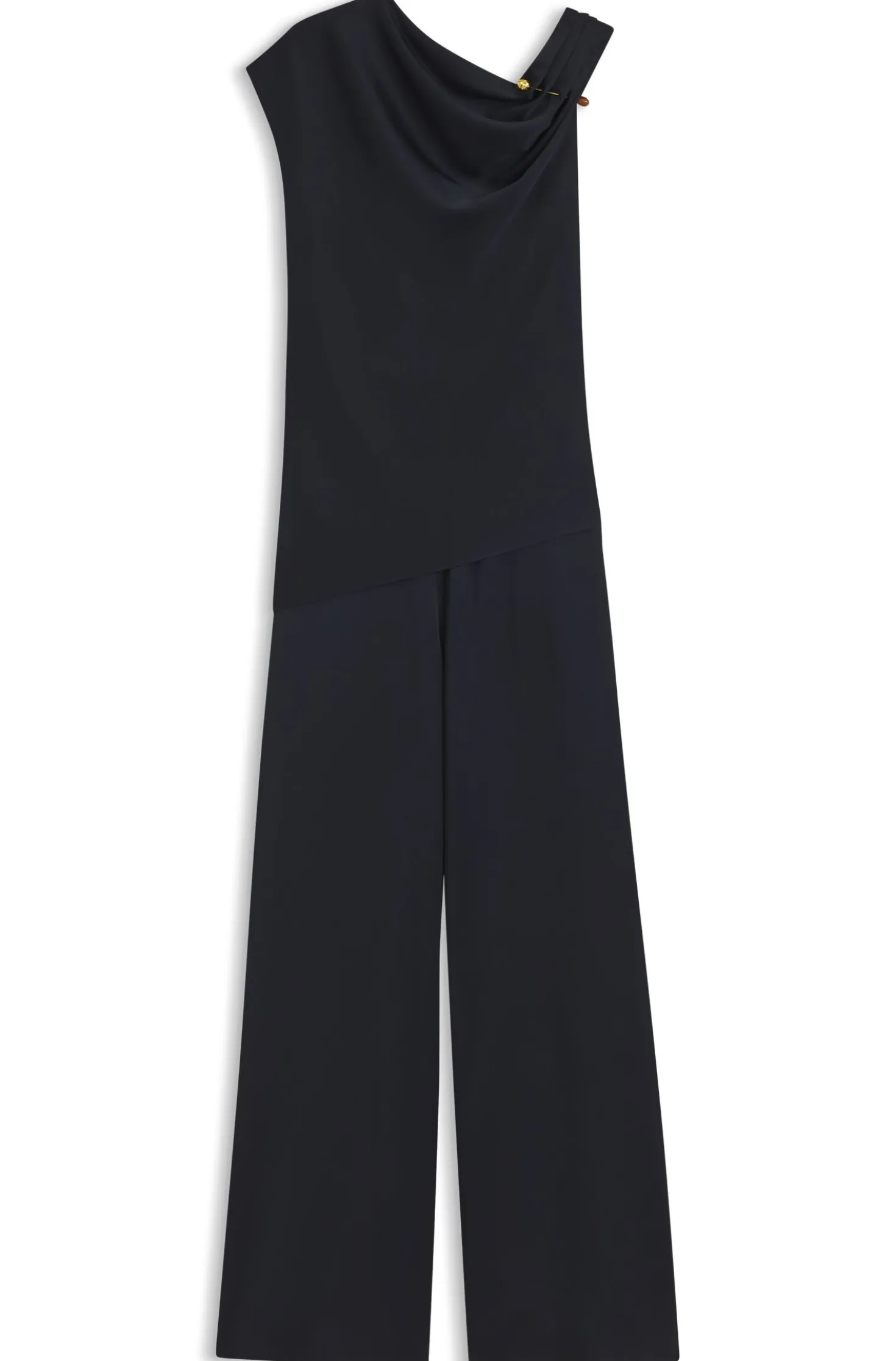 Straight-leg jumpsuit with pin and gathered detail