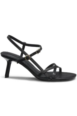 Strappy sandals in leather with asymmetric heel