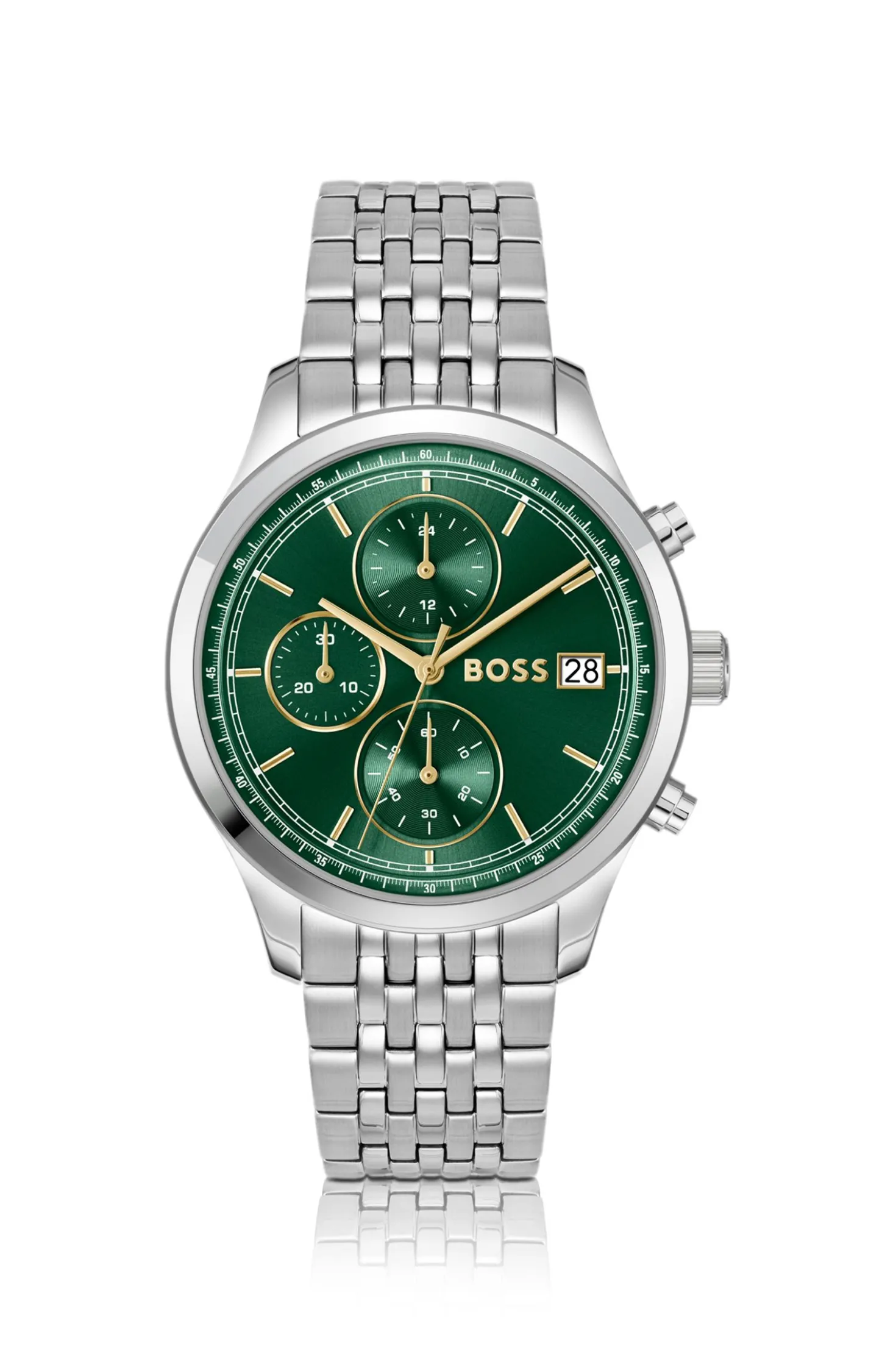 Stratus green-dial chronograph watch with link bracelet