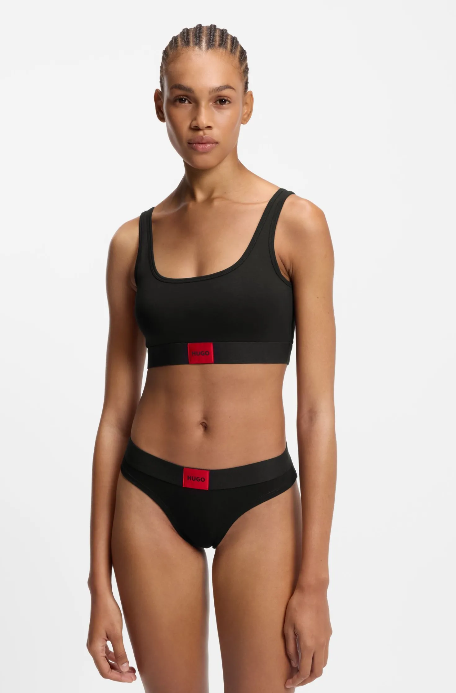 Stretch-cotton briefs with red logo label