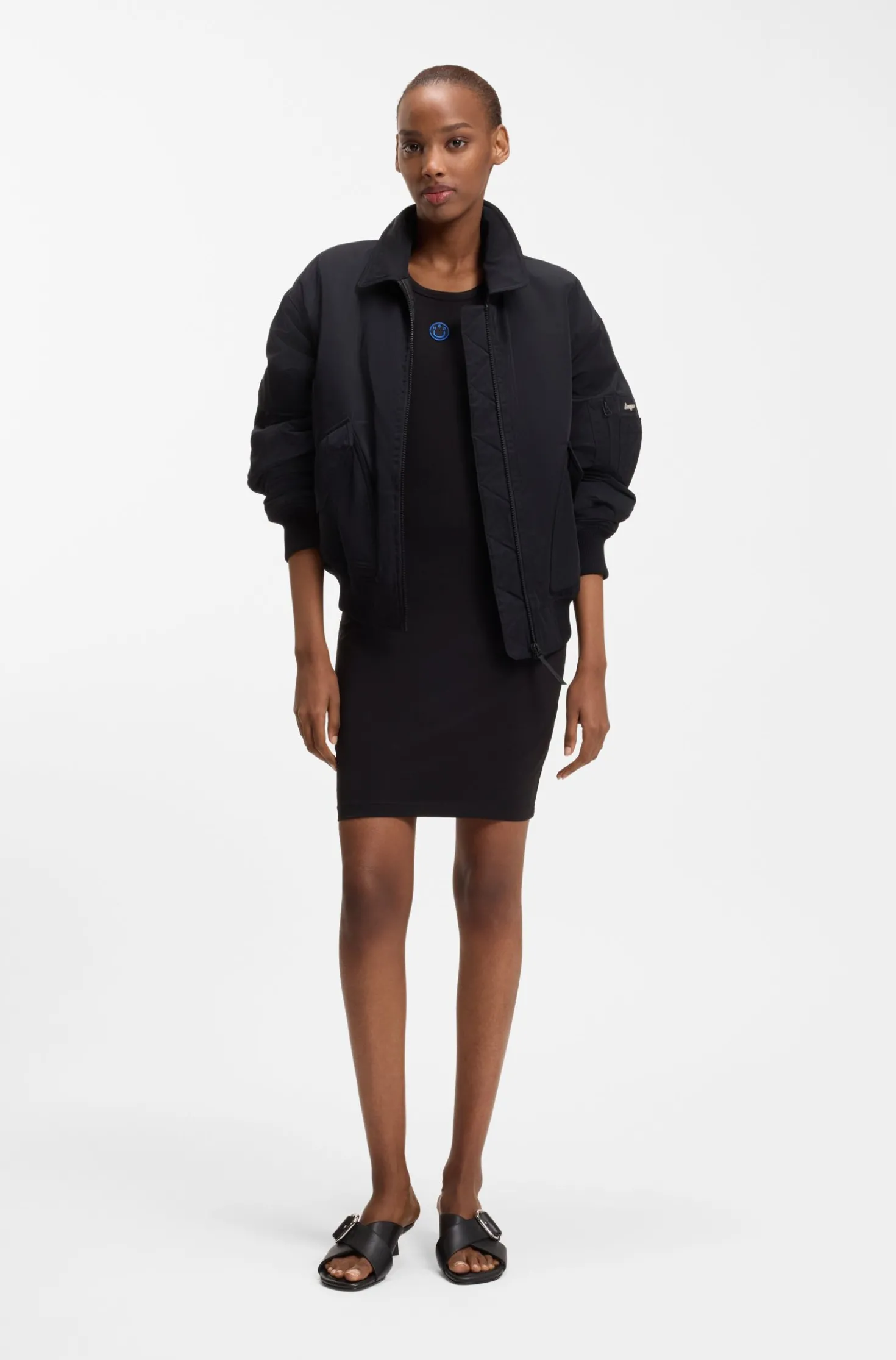 Stretch-cotton dress with Happy HUGO