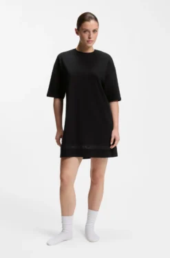 Stretch-cotton night dress with mesh insert