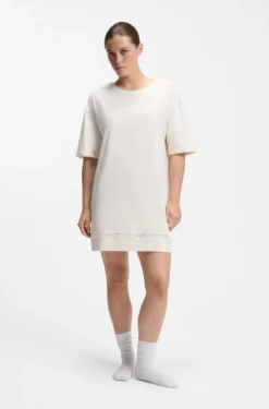 Stretch-cotton night dress with mesh insert