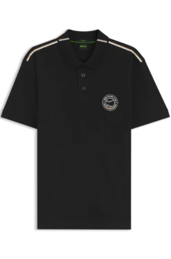 Stretch-cotton polo shirt with tennis-inspired logo