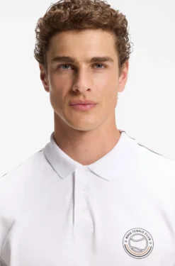 Stretch-cotton polo shirt with tennis-inspired logo