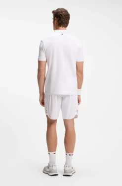 Stretch-cotton polo shirt with tennis-inspired logo