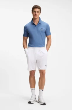 Stretch-cotton polo shirt with tennis-inspired logo
