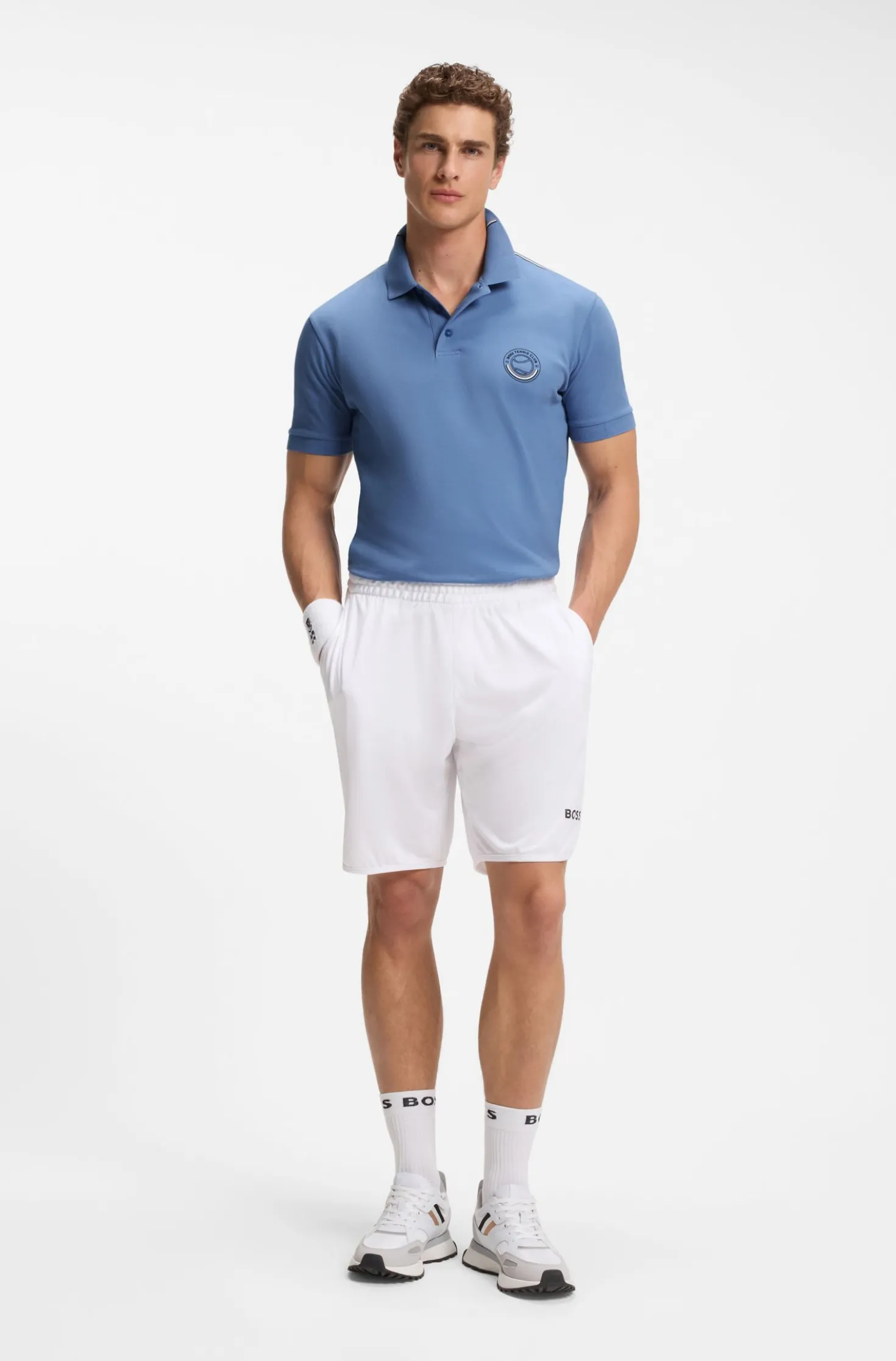Stretch-cotton polo shirt with tennis-inspired logo
