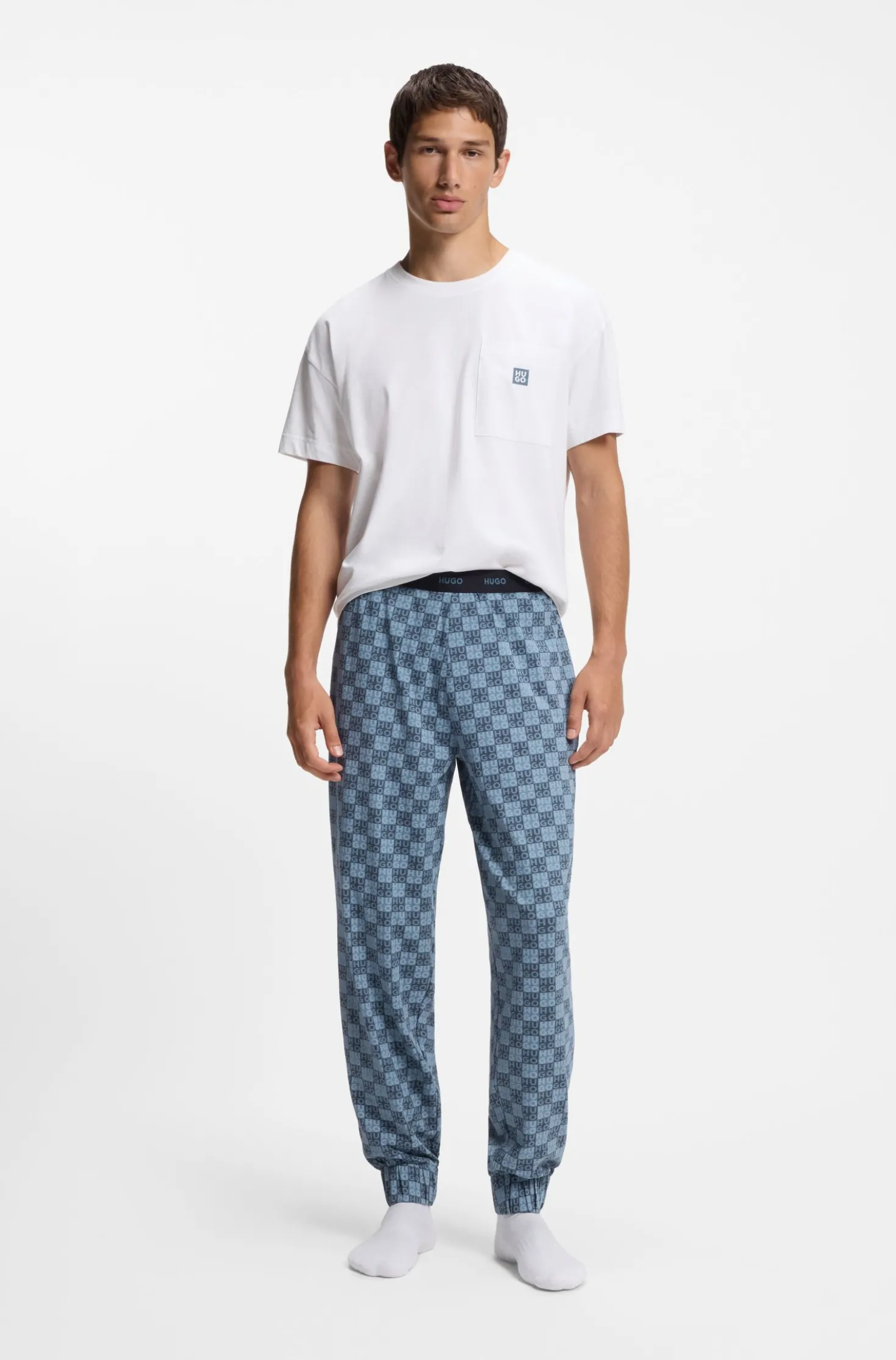 Stretch-cotton pyjama bottoms with stacked-logo print