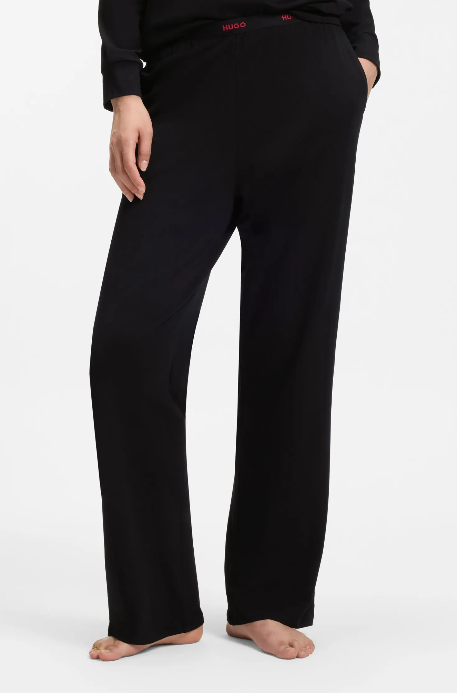 Stretch-cotton pyjama bottoms with logo waistband