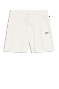 Stretch-cotton pyjama shorts with branded cords