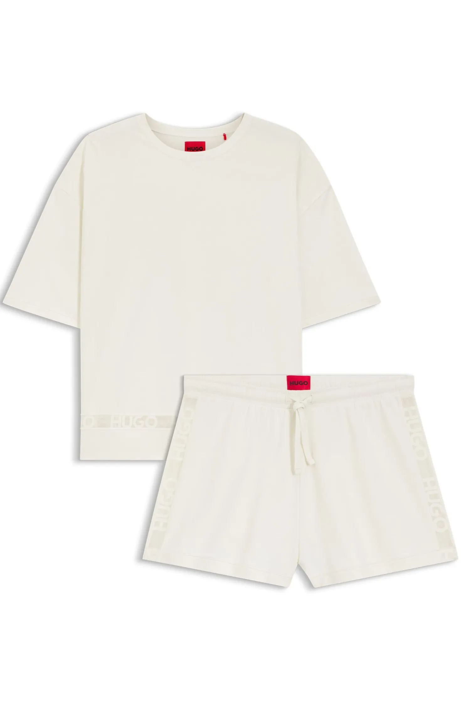 Stretch-cotton pyjamas with mesh logo inserts