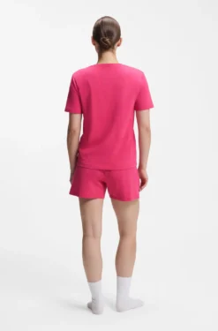 Stretch-cotton pyjama T-shirt with logo print
