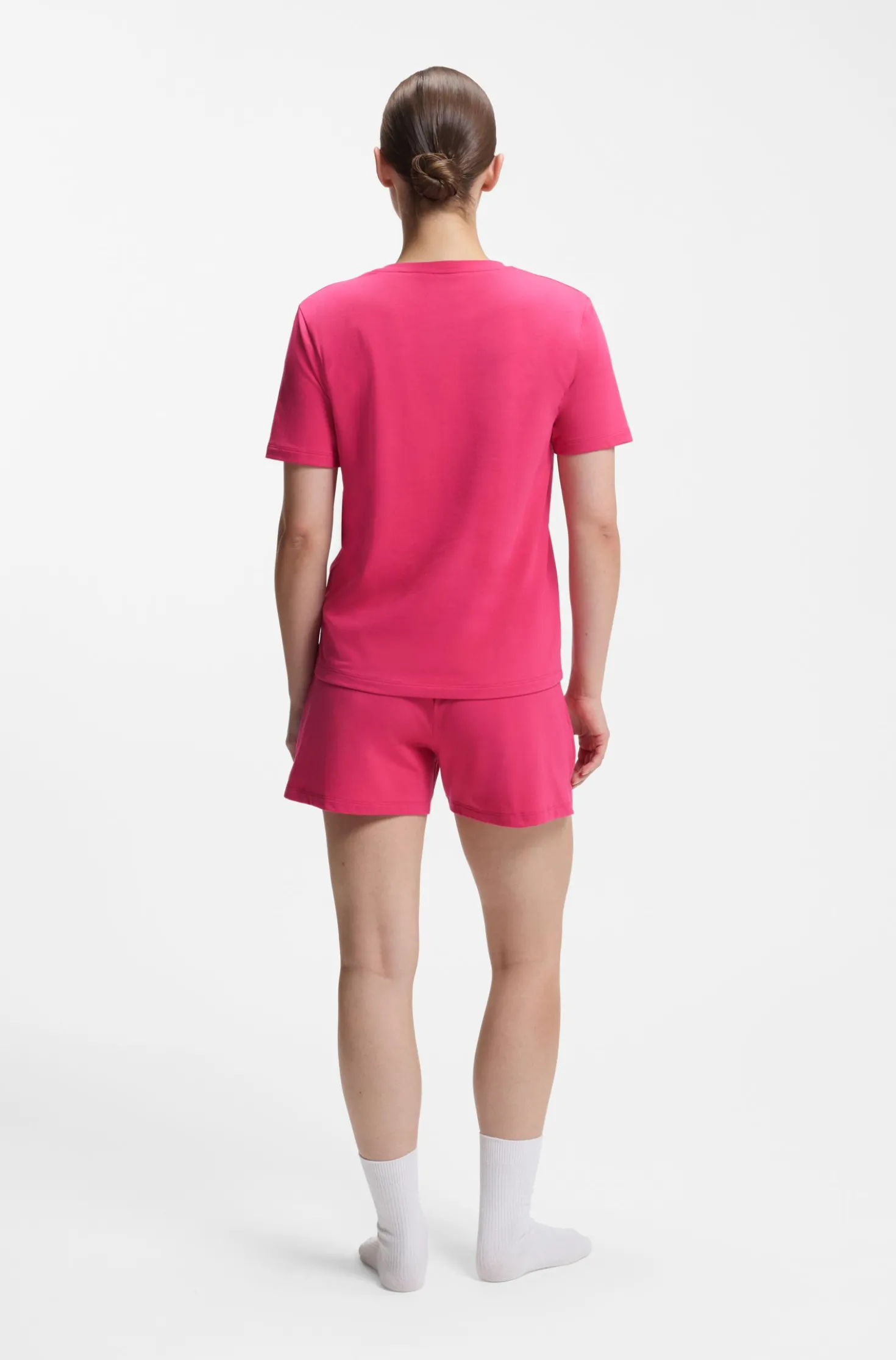 Stretch-cotton pyjama T-shirt with logo print