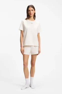 Stretch-cotton pyjama T-shirt with logo print