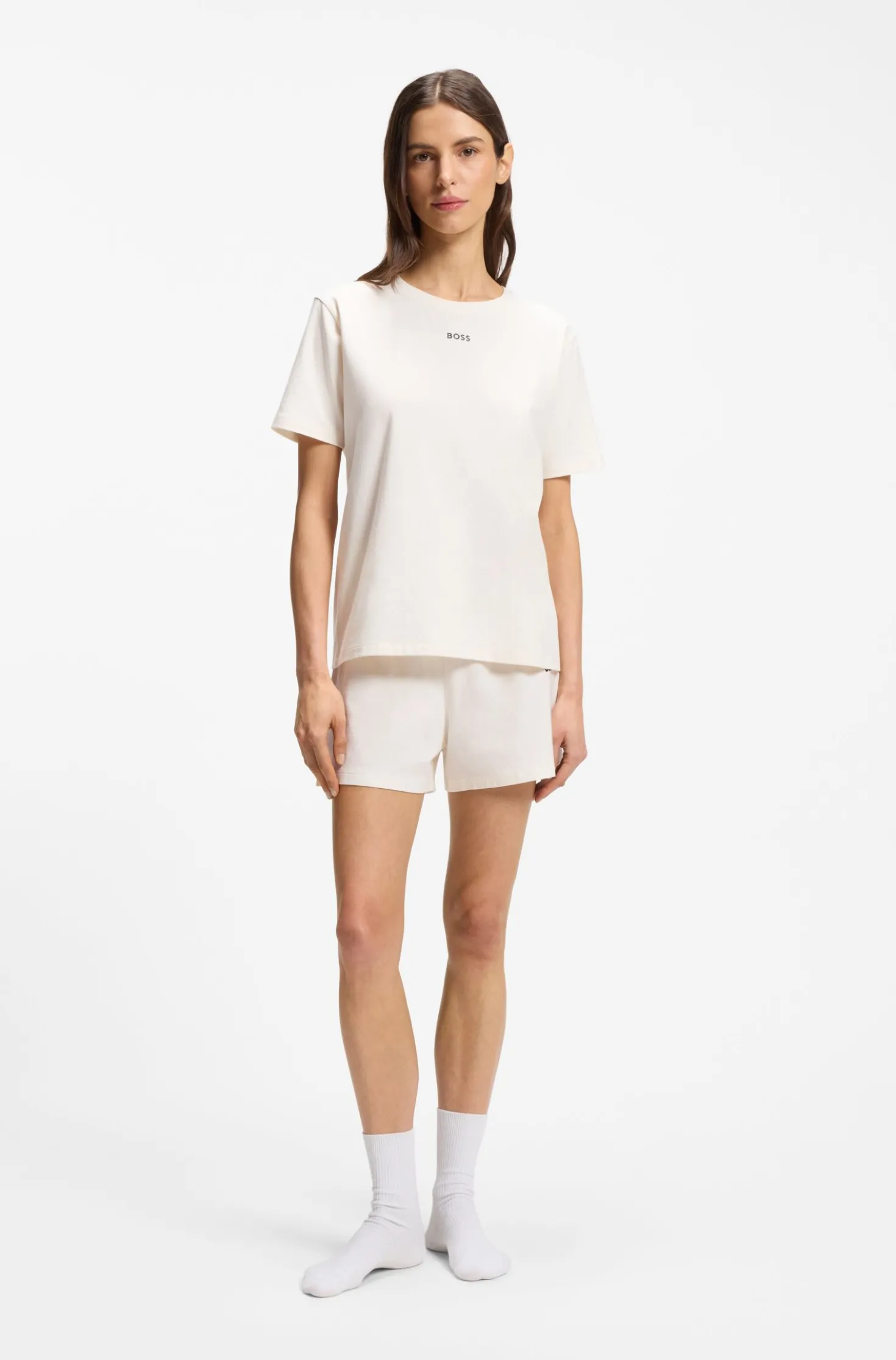 Stretch-cotton pyjama T-shirt with logo print
