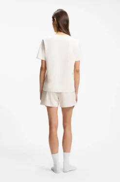 Stretch-cotton pyjama T-shirt with logo print