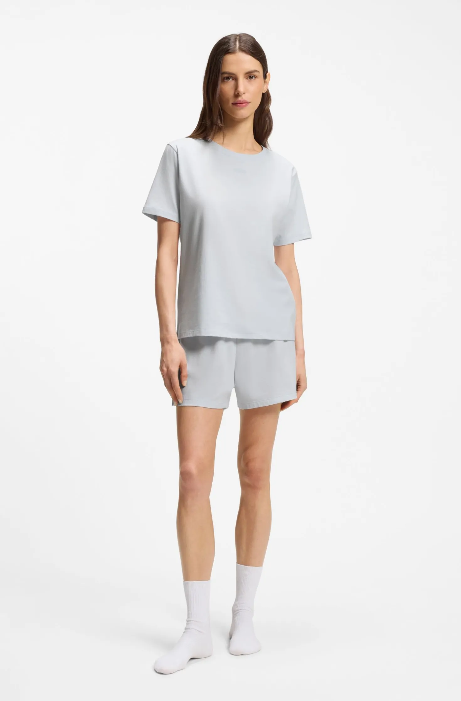 Stretch-cotton pyjama T-shirt with logo print