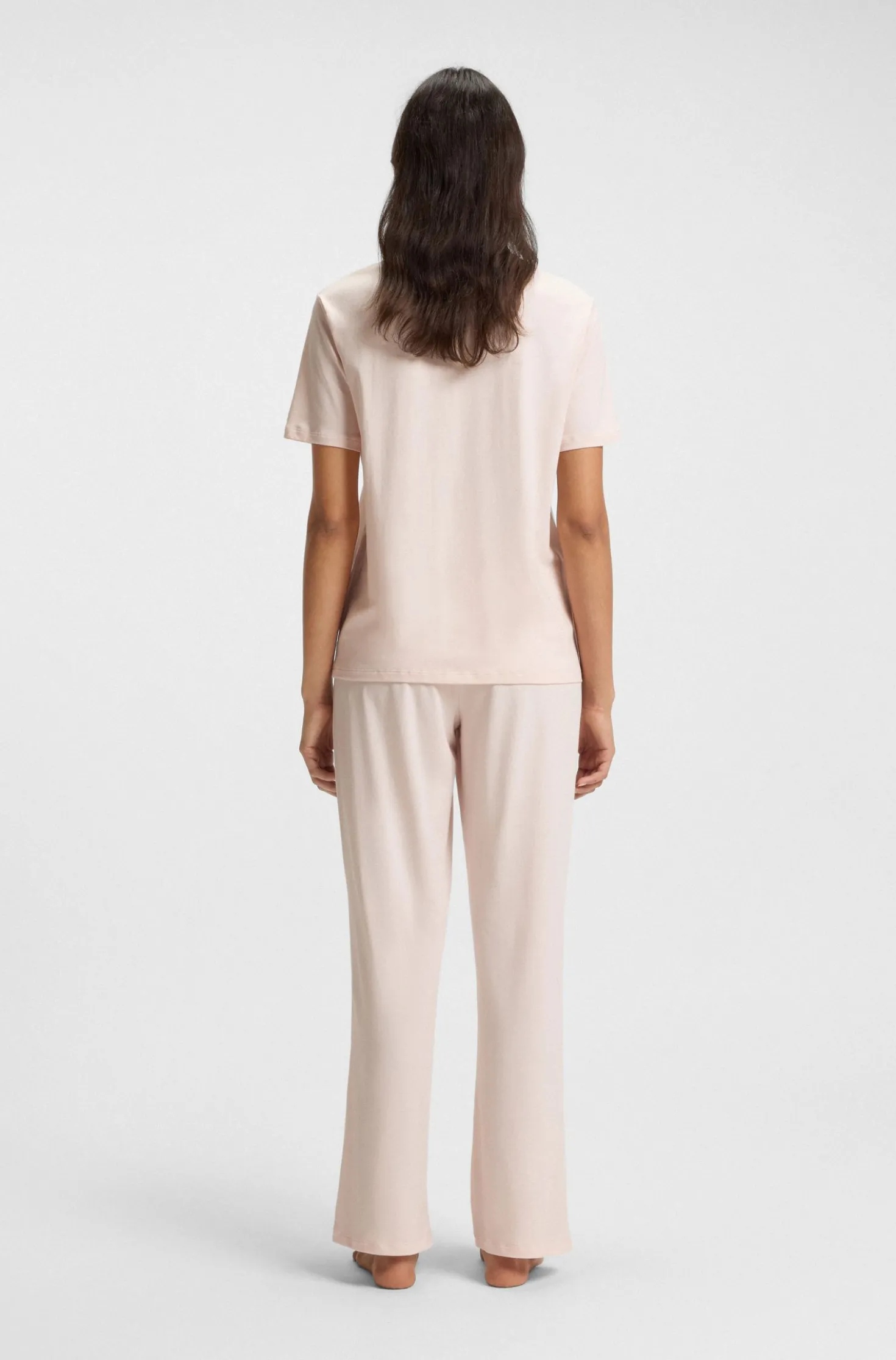 Stretch-cotton pyjama T-shirt with logo print