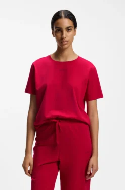 Stretch-cotton pyjama T-shirt with logo print