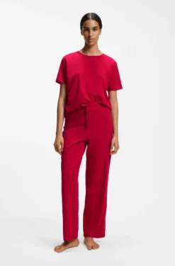 Stretch-cotton pyjama T-shirt with logo print