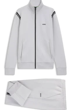 Stretch-cotton regular-fit tracksuit set with stripe inserts