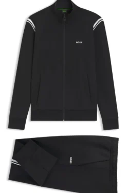 Stretch-cotton regular-fit tracksuit set with stripe inserts