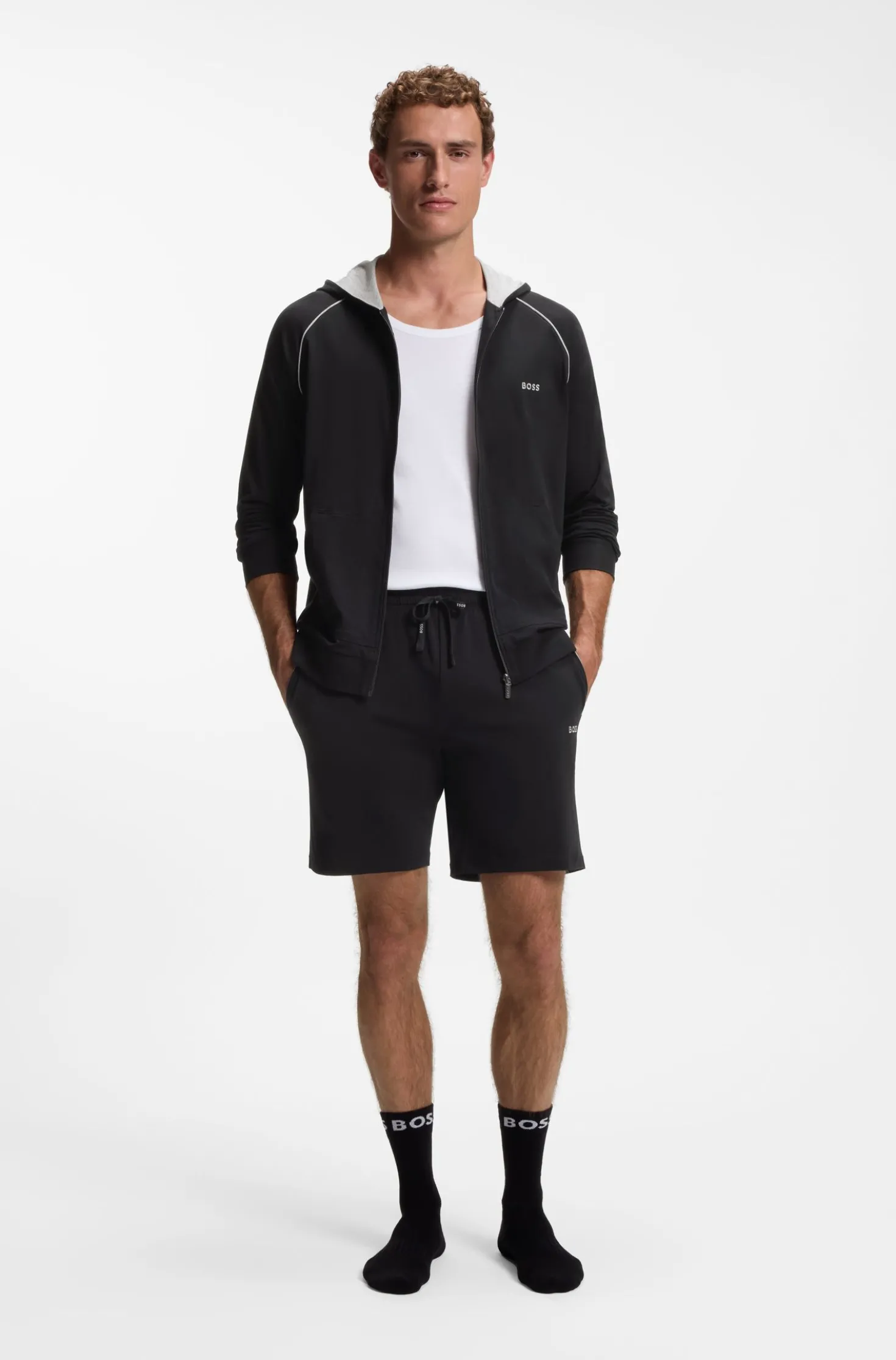 Stretch-cotton shorts with embroidered logo